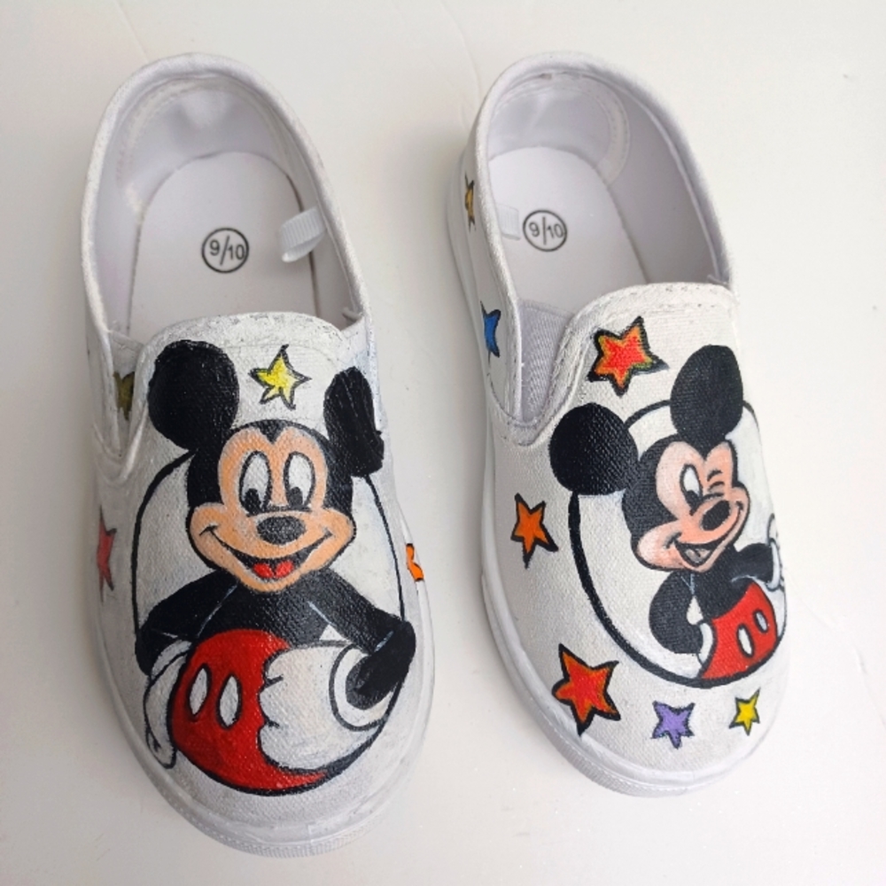 Mickey Mouse Custom Made Handpainted Shoes For Kids Size 9/10